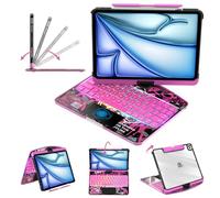 lambasa Funda transparente con teclado para iPad Air de 13 pulgadas (M3/M2, 2025/2024) y Pro de 12.9 pulgadas (3/4/5/6ª generación) Trackpad multitáctil giratorio de 360° con retroiluminación