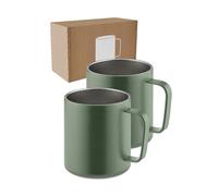 LAMBDA COFFEE® Taza térmica de acero inoxidable con asa, 2 x 360 ml, taza de café con doble pared aislada, juego de tazas para camping y exteriores, taza térmica de café (verde)