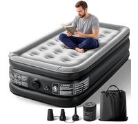 Lamberia Colchón de aire con bomba integrada de 2 propósitos, 18 elevados, 660 libras máximo, colchón inflable cómodo, cama de aire portátil para camping, invitados, hogar, colchón (negro gris