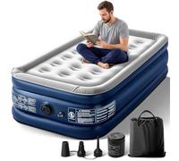 Lamberia Colchón de aire con bomba integrada de 2 propósitos, 18 elevados, 660 libras máximo, colchón inflable cómodo, cama de aire portátil para camping, invitados, hogar, colchón (azul gris