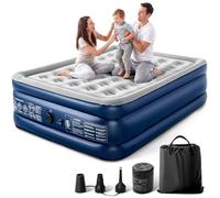 Lamberia Colchón de aire con bomba integrada de 2 propósitos, 18 elevados, 660 libras máximo, colchón inflable cómodo, cama de aire portátil para camping, invitados, hogar, colchón (azul gris, Queen)