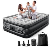 Lamberia Colchón de aire con bomba integrada de 2 propósitos, 18 elevados, 660 libras máximo, colchón inflable cómodo, cama de aire portátil para camping, invitados, hogar, colchón (negro gris, Queen)