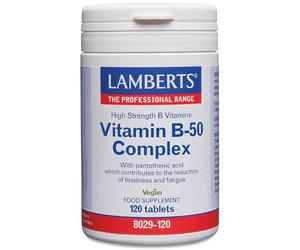 Lamberts Complejo Vitamina B50 | Alta Potencia para Energía y Sistema Nervioso | Con Colina e Inositol | 120 Tabletas | 4 Meses de Suministro | Calidad Farmacéutica GMP