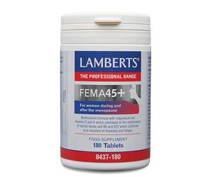 Lamberts FEMA45+ Multivitamínico Mujer 45+ | 180 Tabletas | 28 Nutrientes | Calcio, Magnesio, Vitamina D, K, B6, C y Zinc | Energía, Sistema Inmunitario y Función Hormonal | Calidad Farmacéutica GMP