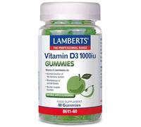 Lamberts Gomitas de vitamina D3 1000iu, adecuadas para vegetarianos, apoyo inmunológico y óseo, sin azúcar, 60 gomitas