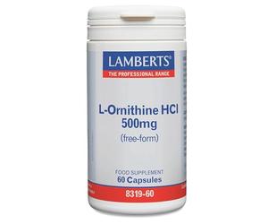 Lamberts L-Ornitina HCl 500 mg | Aminoácido No Esencial | Forma Libre | Alta Absorción | 60 Cápsulas | Calidad Farmacéutica GMP