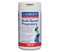 Lamberts Multi-Guard® Pregnancy | 90 Tabletas | Apto para Vegetarianas | Sin Gluten | SIN VITAMINA A | 22 Nutrientes | Metilfolato 400 µg + Colina 130 mg + Zinc + Hierro | Calidad Farmacéutica GMP