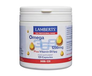 Lamberts Omega 3-6-9 1200 mg + Vitamina D3 | EPA, DHA, GLA y Ácido Oleico | Corazón, Sistema Inmunitario y Bienestar General | 120 Cápsulas | 60 Días | Calidad Farmacéutica GMP