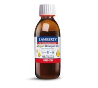Lamberts Omega 3 Vegano Líquido | 150 ml | Apto para Veganos | Sin Gluten | Sin OGM | EPA 100 mg + DHA 500 mg por 5 ml | Microalgas Schizochytrium | Sabor Limón | Calidad Farmacéutica GMP