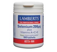 Lamberts Selenio 200 µg + Vitaminas A+C+E | 100 Tabletas | Apto para Veganos | Sin Gluten | Sin OGM | L-Selenometionina | Inmunidad, Cabello, Uñas, Tiroides | Calidad Farmacéutica GMP