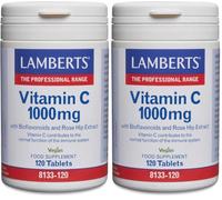 Lamberts Vitamina C 1000 mg | Con Bioflavonoides y Escaramujo | Ácido Ascórbico de Alta Pureza | 120 Tabletas | 120 Días de Suministro | Calidad Farmacéutica GMP (Paquete de 2)
