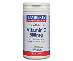 Lamberts Vitamina C 500 mg Liberación Sostenida | Con Bioflavonoides y Escaramujo | Sistema Inmunitario y Formación de Colágeno | 100 Tabletas | Calidad Farmacéutica GMP