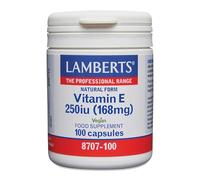 Lamberts Vitamina E Natural 250 UI | 168 mg de d-Alfa Tocoferol | Procedente de Aceite de Girasol | Cápsulas Vegetales | 100 Cápsulas | Calidad Farmacéutica GMP