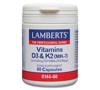 Lamberts Vitaminas D3 1000 UI + K2 90 µg MK-7 | 60 Cápsulas | Sinergia Ósea y Cardiovascular | K2 de Garbanzo Fermentado | Calidad Farmacéutica GMP
