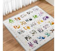 Lambluefly Alfombra Bebe Acolchada Plegable 127x127cm, Alfombra Infantil Habitacion con 26 Letras, Animal Print y Regla de Altura, Educación Temprana del Tapete Bebe, Antideslizante, Lavable a Máquina