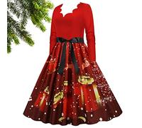 Lambo Vestidos de fiesta de Navidad - Vestido estampado con volantes, llamativo vestido de fiesta, vestido festivo de manga larga para casa, bar, exterior