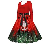 Lambo Vestidos de fiesta de Navidad, vestidos de Navidad estampados para mujer, vestido de manga larga, elegante vestido vintage para exterior, interior, mujer
