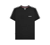 Lambretta Camiseta de manga a cuadros con cinta adhesiva de dos tonos para hombre, Negro, S