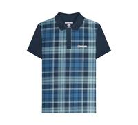 Lambretta Polo de manga corta con estampado a cuadros para hombre, azul marino, XL