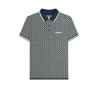 Lambretta Polo de manga corta con estampado geométrico para hombre, Azul marino/albahaca, L