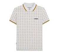 Lambretta Polo de manga corta con estampado geométrico para hombre, blanco, XL