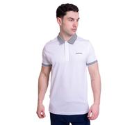 Lambretta Polo de manga corta con ribete de tablero de ajedrez para hombre, blanco, M