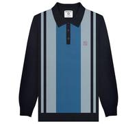 Lambretta Polo de punto a rayas para hombre, azul marino, L
