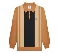 Lambretta Polo de punto a rayas para hombre, Marrón Tabaco, 3XL