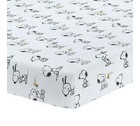 Lambs & Ivy Classic Snoopy - Sábana bajera ajustable para cuna (100% algodón), color blanco y negro