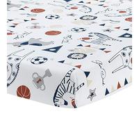 Lambs & Ivy Sábana bajera ajustable para cuna de bebé, diseño de animales y deportes, 100% algodón