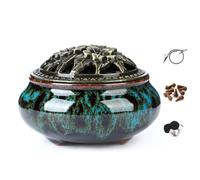 LamDawn Censer - Quemador de incienso azul cielo con soporte para varillas de incienso Calabash, incensario de carbón de porcelana para uso con cono de polvo granular de resina o incienso de bobina