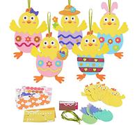 LAMEK 12 Kits de Manualidades de Pollito para Niños Pascua Decoración Creativas Elaboración de Juego con Piezas de Espuma Mix & Match Decoración Colgante para Pascua Primavera Cumpleaños
