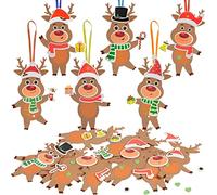 LAMEK 12 Kits de Manualidades de Renos para Niños Creativas Elaboración de Navidad Colgantes de Decoración Navideños Juego con Piezas de Espuma para Niños y Niña Árboles de Navidad