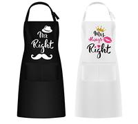 LAMEK 2 Piezas Delantales de Mr. & Mrs Delantales de Cocina de Pareja Impermeable Blanco Negro Delantal de Barbacoa para Compromiso Boda Aniversario Despedida de Soltera