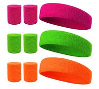 LAMEK 3 Piezas Conjunto de Banda para el Sudor Diadema Deportiva de Neón como Accesorio Disfraz de Salmonete de Retro de los Años 80 y 90 para Carnaval Correr, Ciclismo, Entrenar Gimnasio, Yoga