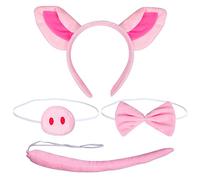LAMEK 4 Piezas Disfraces Cerdo Diadema de Animales con Orejas Cola Pajarita Nariz Cosplay Accesorios Fiesta para Niños Carnaval Halloween Mascarada Cumpleaños