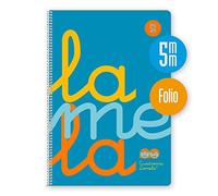 Lamela cuaderno espiral 80h folio 90gr cuadrovía 5mm c/margen cubierta pp azul fluorescente -paquete 5u-