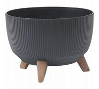 LAMELA Maceta Redonda con Patas Elegantes - Moderna Maceta de plástico con Rayas - Ø 33 cm x Altura 18,5 cm, 12,4 L - Resistente a la Intemperie y fácil de Limpiar - para Interior y Exterior