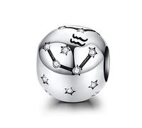 LaMenars 12 Constelación Abalorios Charms Plata de Ley 925, Abalorios de Zodiaco Compatible con Pulsera Pandora & Europeo, Regalo de Cumpleaños Significativo (Acuario (1.20-2.18))