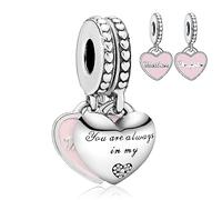 LaMenars Auntie Mom & Daughter Wife Love Charms para Pulseras Pandora 925 Silver 5A Cubic Zirconia Beads Gift for Birthday Anniversary Day (Madre Hija)