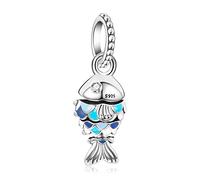 LaMenars Azul tortuga de mar nadar peces Charm 925 plata esterlina lindo delfín cuentas colgantes con Zirconioa cúbico se ajusta a Europa regalos para las mujeres niñas pulsera y collar