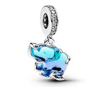 LaMenars Blue Murano Glass Elephant Dangle Charm para Pulseras 925 Sterling Silver Bead Mujeres Charms Día de la Madre Cumpleaños Aniversario Joyería para Niñas Esposa