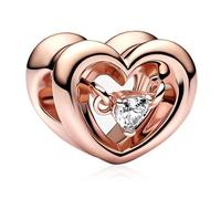 LaMenars Colgante en forma de corazón dorado de rosa Charm 925 collar colgante de pulsera de plata esterlina para mujeres regalo para niñas del día de la madre de San Valentín