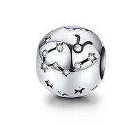 LaMenars - Colgante para Mujer, Plata de Ley 925, Abalorios y Perlas con 12 Constelaciones con Encanto, Compatible con Pandora y Pulsera Europea (Toro (21 de Abril a 20 de Mayo)