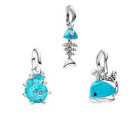 LaMenars Colgantes de Abalorios Blue Whale Fishbone Conch Charms Originales Plata de Ley 925 con Circonita Cúbica para Pandora & Europeo Pulseras Brazaletes Collares para Mujer