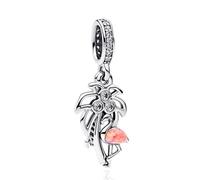 LaMenars Colgantes de Abalorios Coconut Pink Coral Flamingo Pendant Charms Originales Plata de Ley 925 con Circonita Cúbica para Pandora & Europeo Pulseras Brazaletes Collares para Mujer