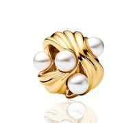 LaMenars Colgantes de Abalorios Golden pearl beads Charms Originales Plata de Ley 925 con Circonita Cúbica para Pandora & Europeo Pulseras Brazaletes Collares para Mujer