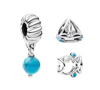 LaMenars Colgantes de Abalorios Openwork Fish Sailboat Turquoise-colored Dangle Charms Originales Plata de Ley 925 con Circonita Cúbica para Pandora & Europeo Pulseras Brazaletes Collares para Mujer