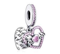 LaMenars Heart & Mom Dangle Charm for Bracelet 925 Sterling Silver Love Bead Charms with Cubic Birthday Anniversary Jewelry Gifts for Women Girls Mom Wife