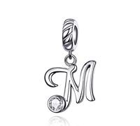 LaMenars Letras Colgantes de Alfabeto A-Z Abalorios Charms Originales Plata de Ley 925 con Circonita Cúbica para Pandora & Europeo Pulseras Brazaletes Collares para Mujer (Letter M)